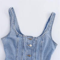 OUWU- moda para mujer, vestido Midi azul vaquero con una botonadura, tirantes Vintage, cuello cuadrado, vestidos elegantes para mujer - details 3