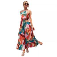 Novedad de verano, falda para mujer, vestido largo estampado con vuelo grande sin mangas y cuello colgante - details 8