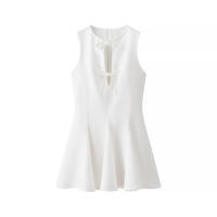 Vestido corto elegante de línea A con cuello redondo, lazo y cordones para mujer, sin mangas, 2025 - details 8