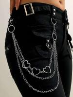 Pantalones de aleación en forma de corazón de estilo minimalista de tres capas a la moda, cadena de cintura de hip-hop para fiesta - details 1
