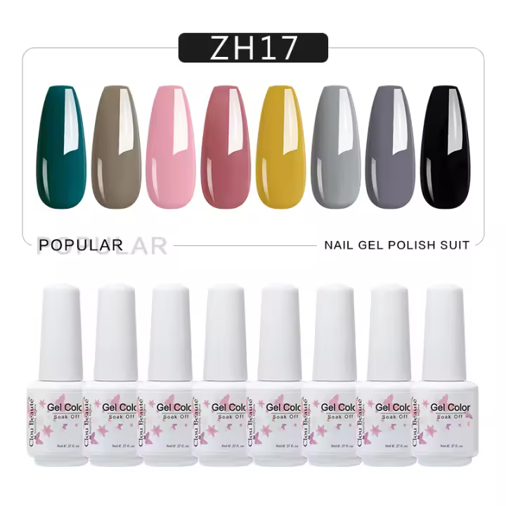 Esmalte de Gelatina Sólida para Uñas Clou Beaute 8pcs Suministros de Uñas Semi Permanente Brillante Verano Rojo Exposedo Pink UV LED Gel Varnish - 1