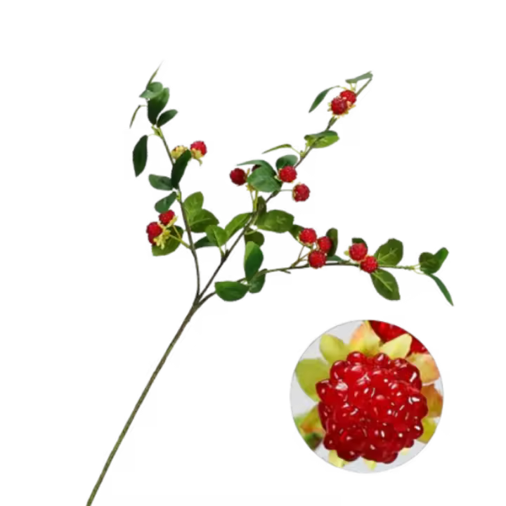 Ramas artificiales de frambuesa de tacto Real, simulación de plástico elegante, frutas de arándano, ramas de bayas artificiales hechas a mano - 1
