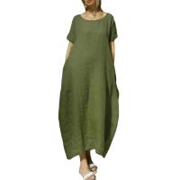 Vestido largo casual de verano para mujer, manga corta, cuello redondo TRE, bolsillos, largo hasta el tobillo - details 14