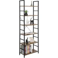 Estantería Independiente Estantería con Escalera Estantería Escalonada Librería Estantería Multifuncional Diseño Industrial con 6 Estante MDF+Metal 60x28x180cm Vintage - details 3
