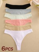 6 unidades/juego de tangas de algodón para mujer, bragas femeninas acanaladas de tiro bajo, Tanga para mujer, Bikini Sexy 7, ropa íntima de S-XL suave de Color sólido para chica - details 3