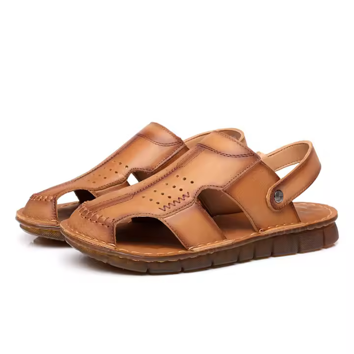 Verano nuevos hombres de primera capa de cuero de vaca bolsa cabeza sandalias al aire libre casual zapatos de playa de cuero de los hombres transpirable plataforma zapatillas - 1