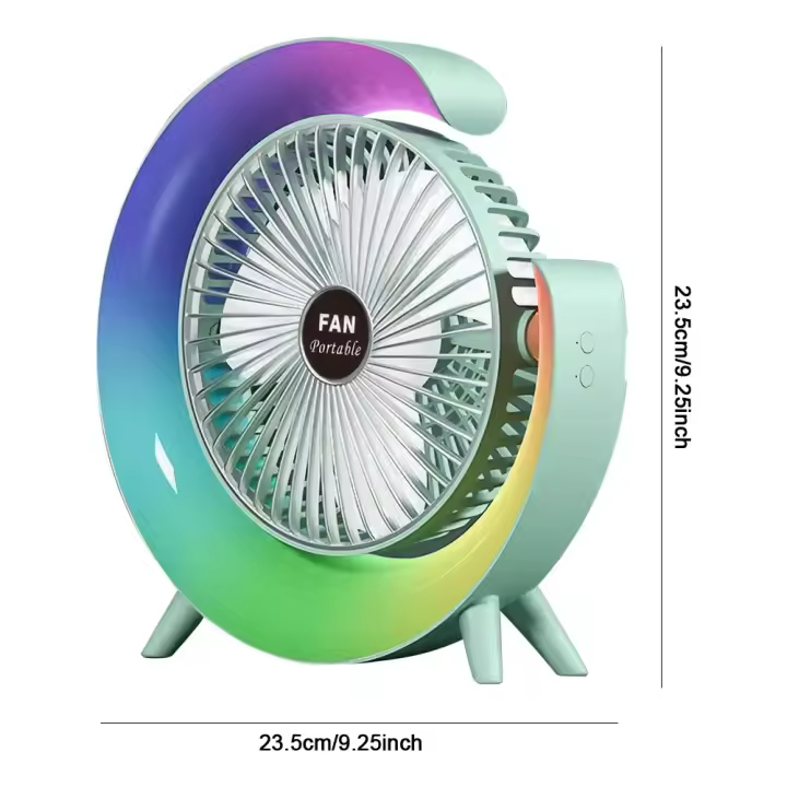 Xiaomi-ventilador portátil recargable por USB, dispositivo eléctrico con LED, 7 colores, 180 ° , ajustable, 3 velocidades, para verano - 1