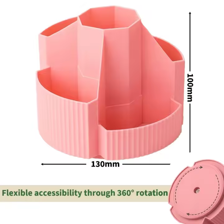Organizador de papelería de escritorio 5 ranuras caja de almacenamiento de papelería 360 grados giratorio lindo lápiz taza olla para oficina en casa escuela - 1