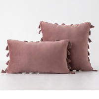 Bonenjoy 1 funda de cojín con borlas, funda de almohada de terciopelo, fundas de almohada de color sólido para decoración de sofá/cama/coche, 30x50/45x45/50x50 - details 9