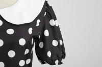Vestido midi elegante de fiesta con cuello Peter Pan, lunares y mangas cortas abullonadas para mujer, ideal para el verano. - details 32