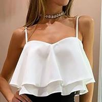 Camiseta de Manga Sin Abrigo para Mujer Diseño de Volantes, Hombro Desayuntado, Top Corto para Fiestas y Clubes de Verano - details 7