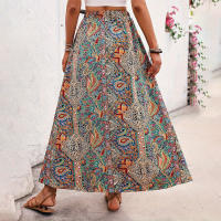 ABINGOO Mujer Bohemio Maxi Falda Verano Cintura Alta Elástica Playa Impreso Maxi Falda A-Line Casual Larga Falda con Ranura - details 3