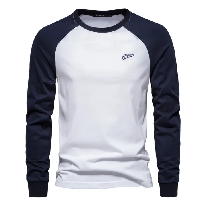 Camisetas para hombre, 100% algodón, manga larga, cuello redondo, Pactwork, camisetas informales para hombre, nuevas camisetas de diseñador de primavera, ropa para hombre - 1