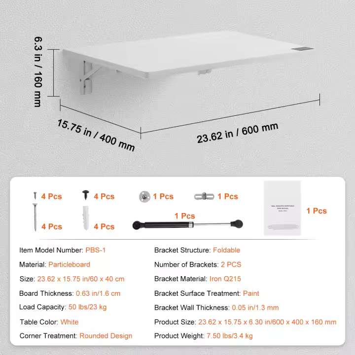 SucceBuy Mesa plegable de pared, escritorio plegable para espacios pequeños, oficina en casa, cocina, lavandería - 1