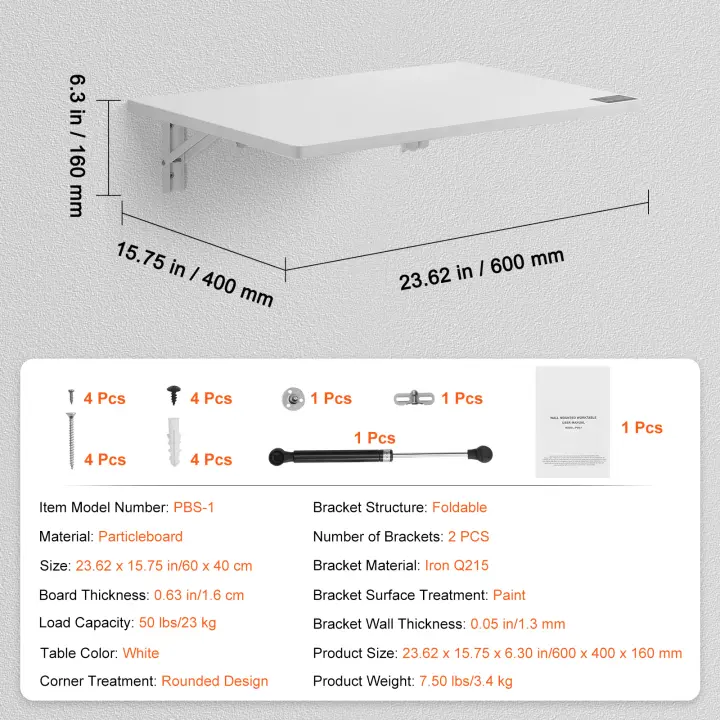 SucceBuy Mesa plegable de pared, escritorio plegable para espacios pequeños, oficina en casa, cocina, lavandería - 1