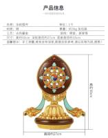 Huibao tibetano de cobre puro, adornos de salón de rueda auspiciosos dorados antiguos, instrumentos de práctica del Dharma tántrico, grandes - details 2