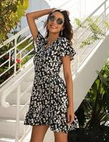 Vestido casual de mujer con mangas voladoras y cordón en V Playsui con bolsillo Shor Vestidos cortos s - details 2