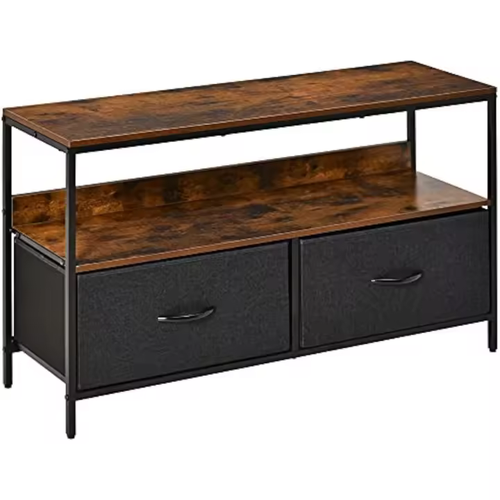 Mueble de TV Industrial con Estante y 2 Cajones Plegables 47" Design Rústico Marrón-Negro - 1
