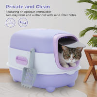 Caja de Arena Plegable Grande con Tapa, cajón y Pala para Gatos, Diseño de Diamante, Fácil de usar - details 12