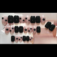 Falso rosa y negro con decoración de estrellas, uñas de borde liso e inofensivas para combinar con el vestido de chica caliente - details 1