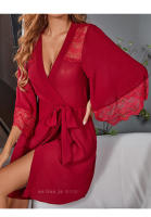 Camisón sexy de gasa con encaje y parches, bata exterior transparente para mujer - details 14