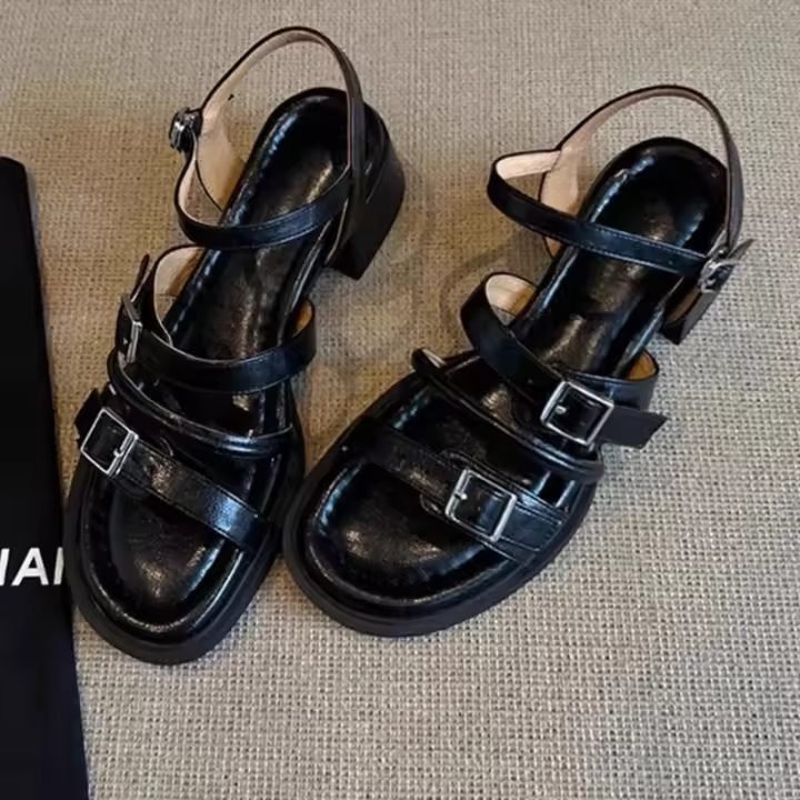 Sandalias De Las Mujeres Verano Desgaste Exterior 2025 Nuevo Con Falda Absolutamente Hermoso Tacón Alto No Cansado Pies Retro - 1