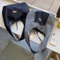 Bolso de tela de doble cara a cuadros, chaleco vaquero, estilo coreano, bolso de hombro vaquero Retro, bolso de mano de gran capacidad, bandolera Bohemia - details 5