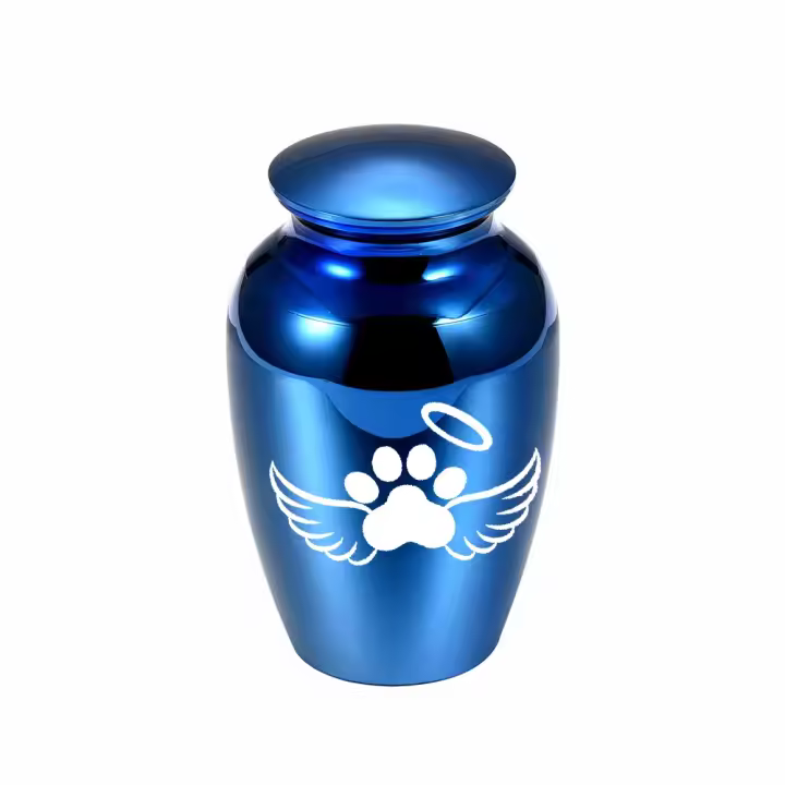 urna de cremación para cenizas de mascotas Recuerdo de alas de ángel, estampado de patita de perro, personalizable, fecha, tarro de cenizas de aleación de aluminio - 1
