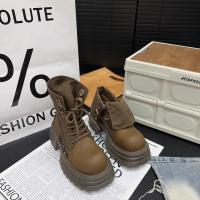 Botas Martin de cabeza grande de cuero europeo para mujer, nueva solapa retro, dos botones de desgaste, botas muffin amarillas grandes de suela gruesa, botas de herramientas - details 9