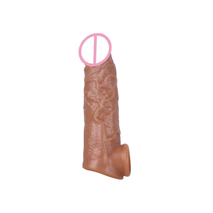 Cubierta de pene simulada de cristal agrandada y alargada, Juguetes sexuales de TPE, cubierta fina de bloqueo de juguete para pareja - 1
