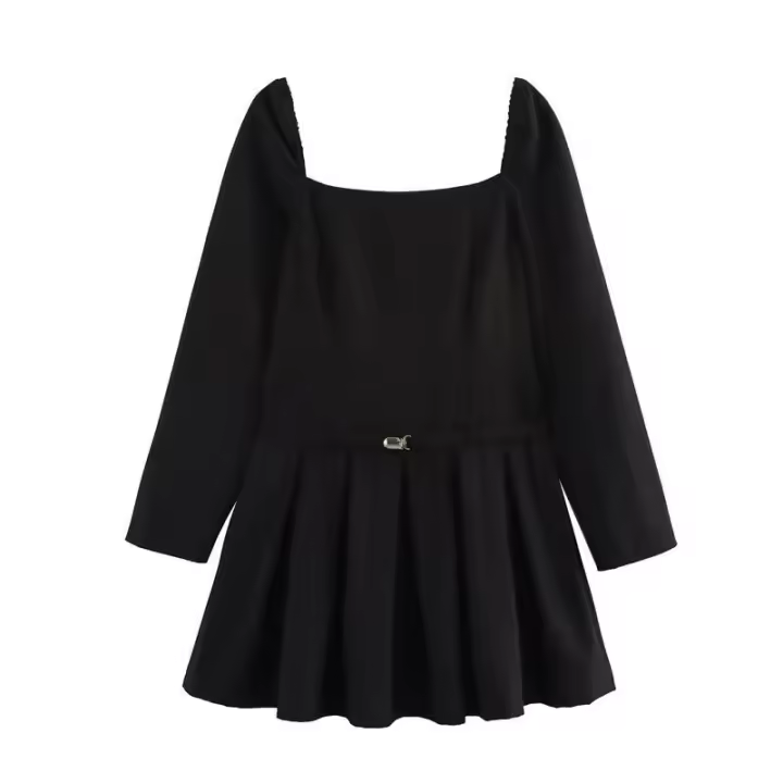 Mini camiseta de manga larga con cuello cuadrado y borlas, nuevo estilo europeo americano, primavera 2025 para mujer - 1