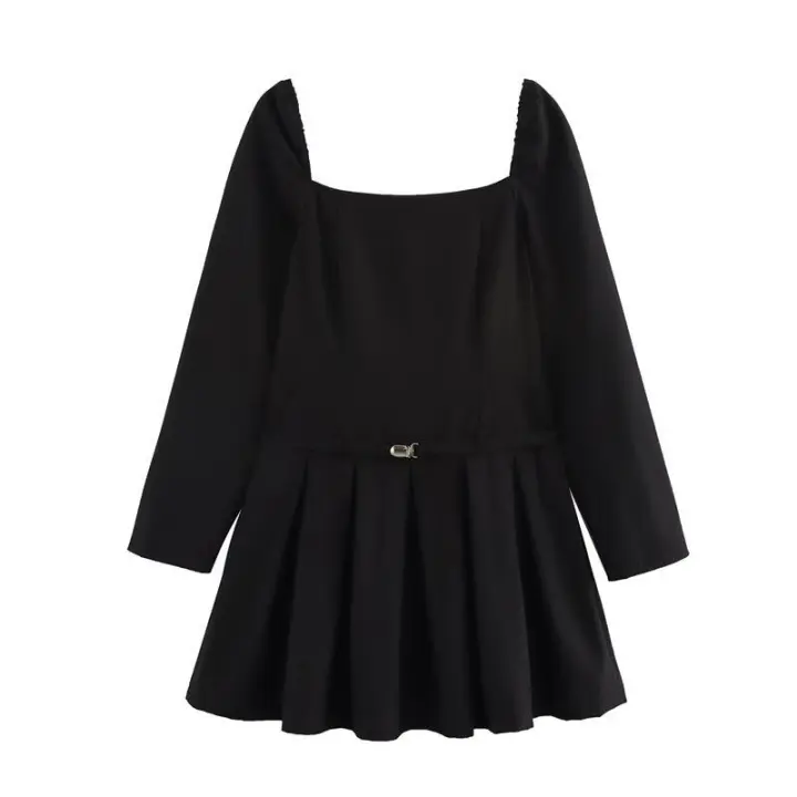 Mini camiseta de manga larga con cuello cuadrado y borlas, nuevo estilo europeo americano, primavera 2025 para mujer - 1