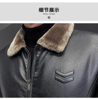 Chaqueta de cuero multicolor Retro para hombre, chaqueta de cuero cálida a prueba de viento con cuello de piel sintética de invierno para hombre - details 11