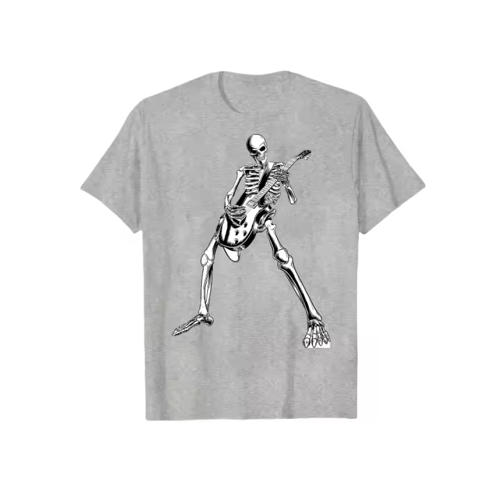 Moda Camiseta para Hombres Cuello Redondo Estilo Guitarrista Feliz con Calavera - 1