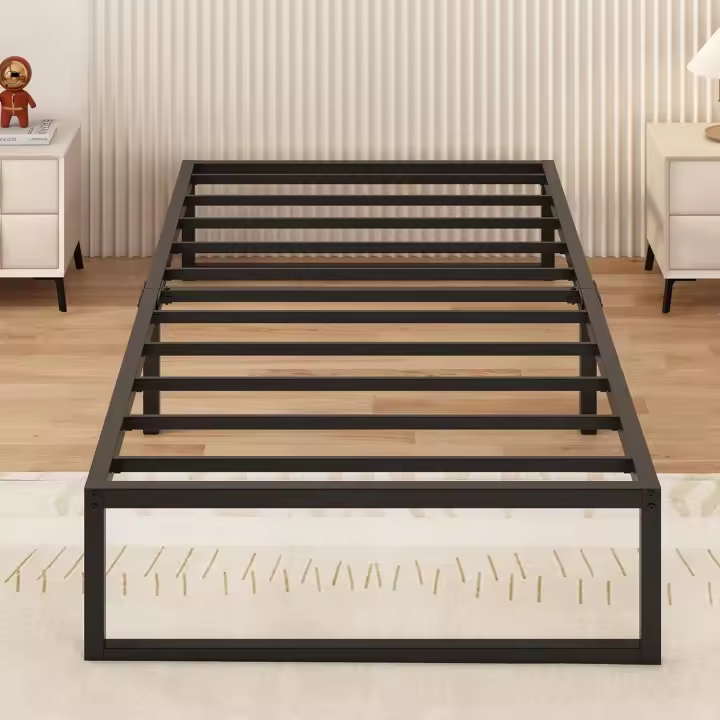 Cama doble de metal, estructura de cama de metal con soporte de barras de acero, fácil montaje, silenciosa, no necesita colchón de resortes. - 1