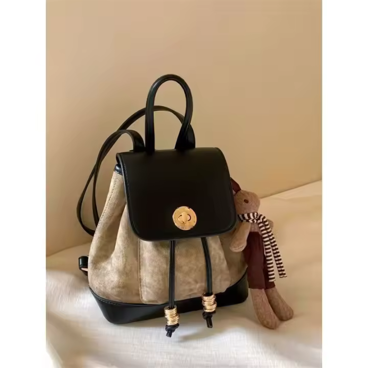 Mochila pequeña de gama alta de nicho versátil informal de estilo coreano para salir a principios de otoño Nuevo bolso de hombro doble de cuero de terciopelo Melard Deer - 1