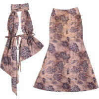 BUNO-Conjunto de 2 piezas con estampado sexy para mujer, impresionante camiseta hipster con cuello halter y escote elegante, faldas largas de cintura alta, traje de medianoche para mujer - details 15