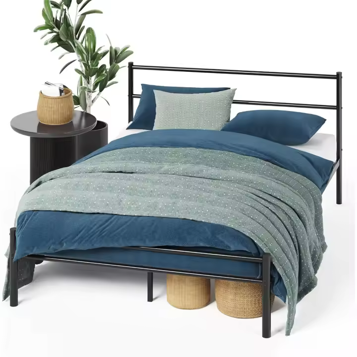 Cama Geraldine 135x190 cm - Altura 30cm - Marco de la cama de plataforma de metal con cabecero y piecero - Negro - 1