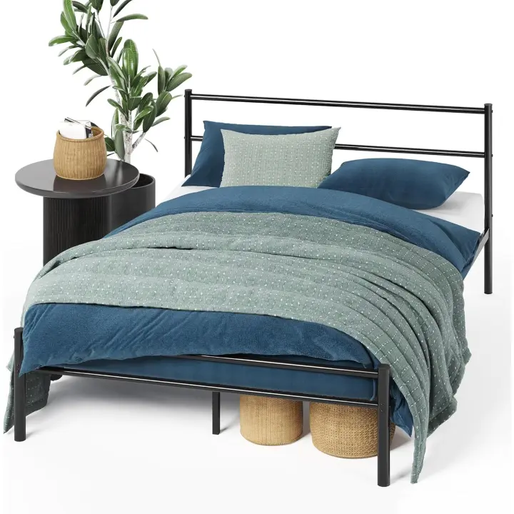 Cama Geraldine 135x190 cm - Altura 30cm - Marco de la cama de plataforma de metal con cabecero y piecero - Negro - 1