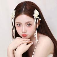 1 par de pinzas para el pelo de novia con estilo coreano, cuentas de perlas blancas, horquilla para novia, tocado de boda con borlas hecho a mano, accesorios para novia - details 3