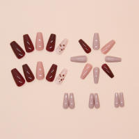 Juego De Uñas Postizas De Forma De Esqueleto Largo De 24 Piezas Con Color Sólido Y Diseño De Corazón Incluye 1 Pegamento De Gel Y 1 Rub. Material ABS Para Bodas Y Fiestas. - details 2