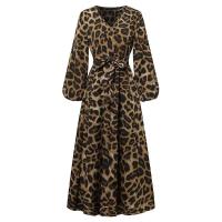 Vestido largo de moda de otoño y verano con manga de leopardo, fiesta para mujer, bata estampada con cuello en V - details 5