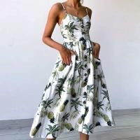 Correas con estampado de playa, abrigo de verano sin mangas con cuello en V para mujer, vestido midi sexy, vestidos elegantes Vestiti Donna - details 12