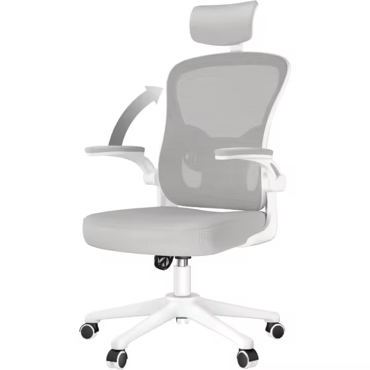 Silla de Oficina o Escritorio Ergonómica con Reposacabezas Ajustable y Soporte Lumbar, Respaldo de Malla Transpirable, Reposabrazos Abatibles de 90 ° , Giratoria de 360 ° , Gris - 1