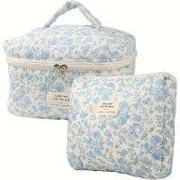 Bolsa de maquillaje de mano con patrón Floral, organizador de artículos de tocador, gran regalo para mujeres y niñas, día de la madre, 2 piezas - details 0