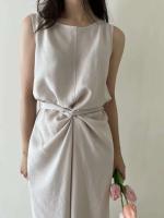Vestido Vintage de moda versión coreana para mujer, Túnica de verano para oficina madura, sin mangas, Color sólido, temperamento, Vestido suave - details 4