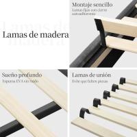 Tapizado en terciopelo Cama de matrimonio con cabecera ajustable en altura Marco de cama Soporte con listones de madera 160 × 200 cm Beige - details 40