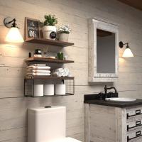 Bath Wall Towel Storage Holder Set Above Toilet, Rolled Towel Shelf Organizer for Small Bathroom Black Wood Vertical Towel Rack - details 4