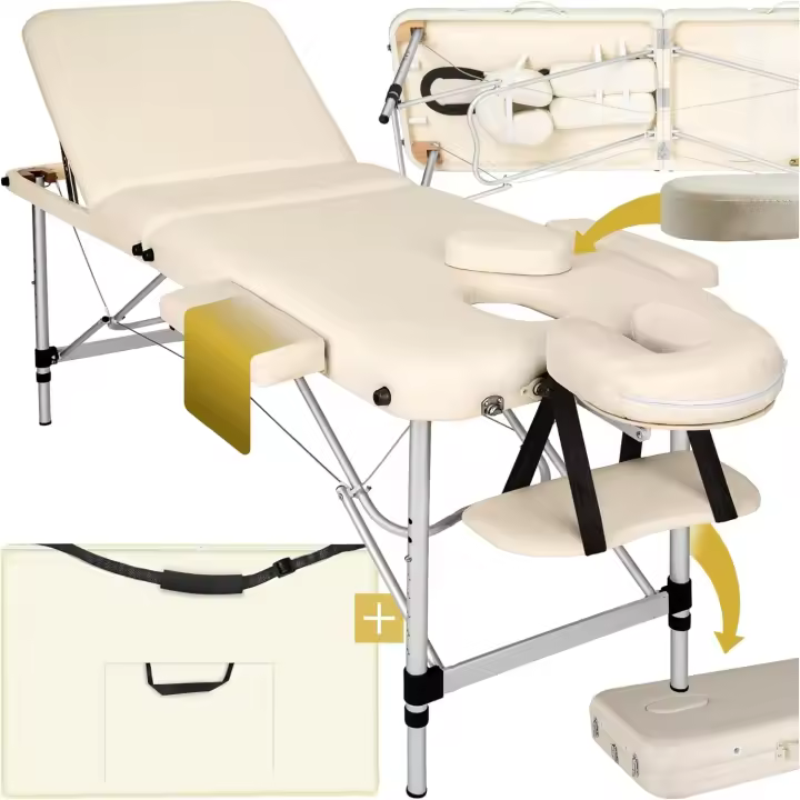 Mesa de Masaje Plegable Profesional con 3 Zonas de Aluminio cosmético, Camilla de Masaje, Mesa estética, Tatuaje, portátil, con Reposo, Incluye Funda de Transporte - 1