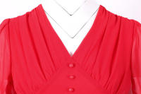 Vestido de fiesta largo vintage elegante de gasa de manga corta con farol liso de verano con cuello en V para mujer - details 26